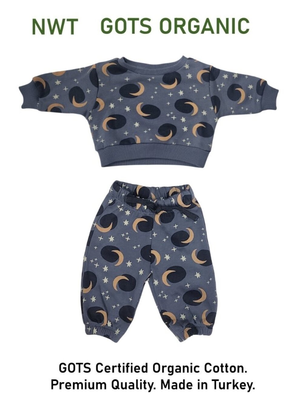 Antebies Moon & Night Sky Organic 2-piece set of sweatshirt & pants size 0-3M
